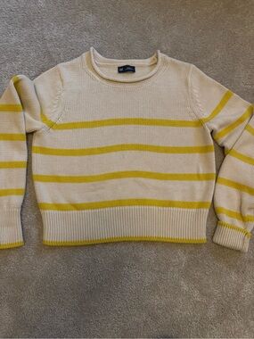 GAP Cream Yellow Striped 100% Cotton Rolled Neck Knit Sweater Chic Trendy XS